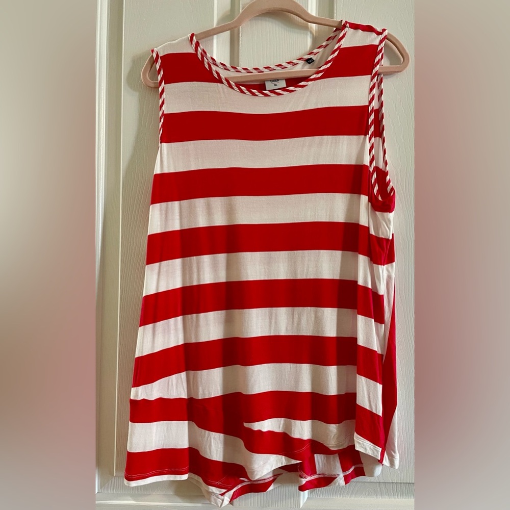 CAbi Carousel Tank Red and White Striped Sleeveless Top. XL